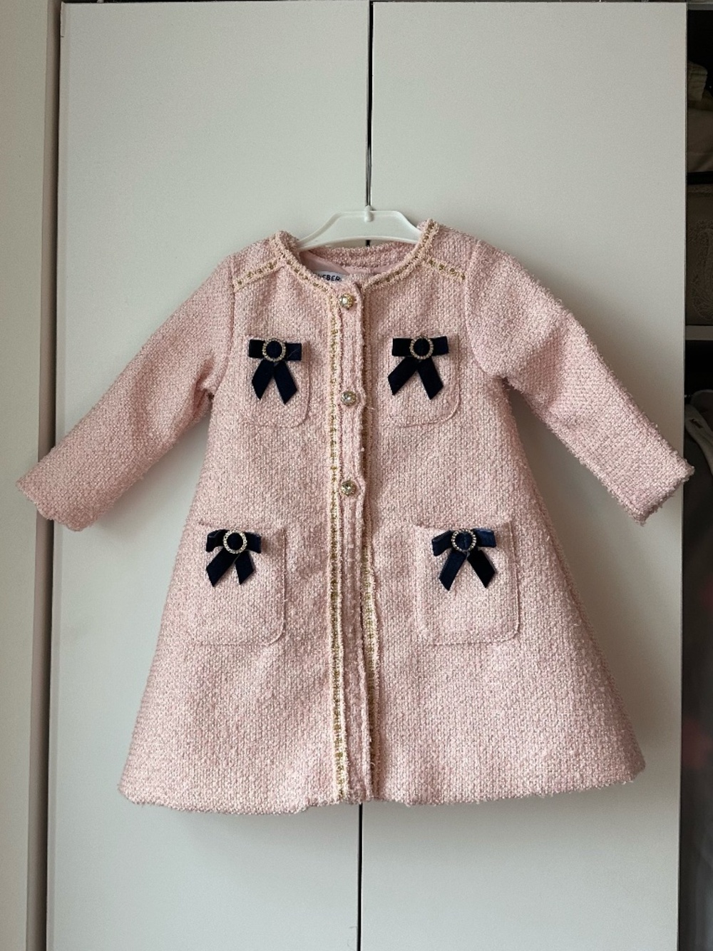 Blueberi Boulevard 2T Pink Tweed Dress Coat Beret 3 Piece Set